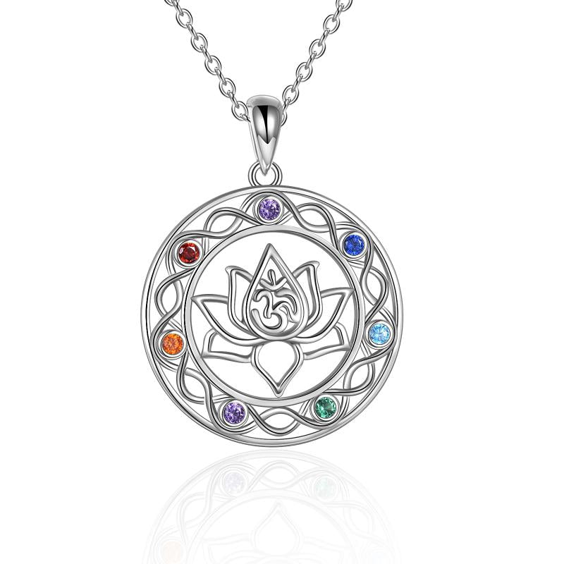 925 Sterling Silver Chakra Necklace Celtic knot Yoga Lotus Pendant Necklace Gifts for Women Mom - Minihomy