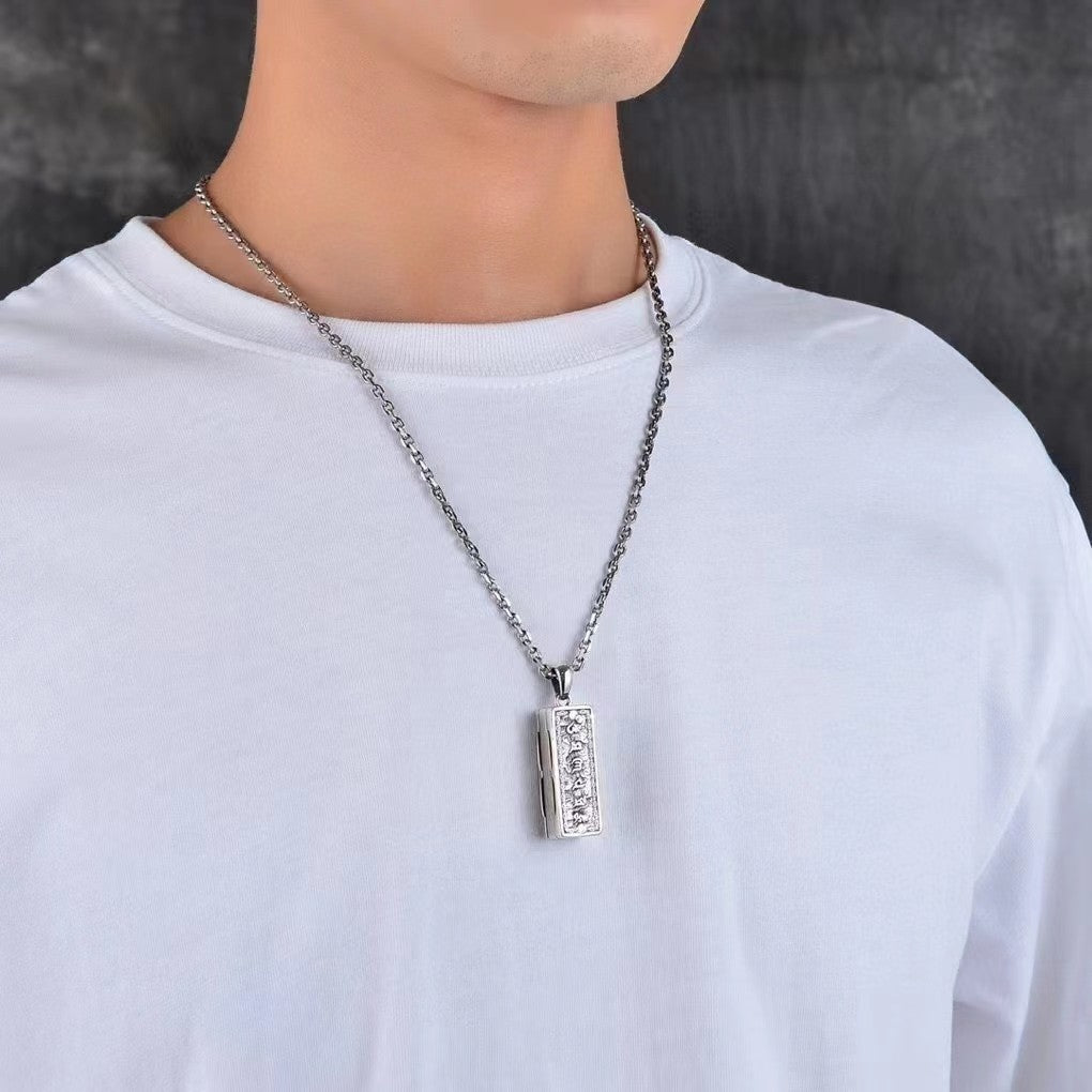 Silver Harmonica Pendant Can Sound The Six-character Mantra Necklace Of Trendy Men