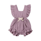 Lotus leaf lace sleeve bow baby dress - Minihomy