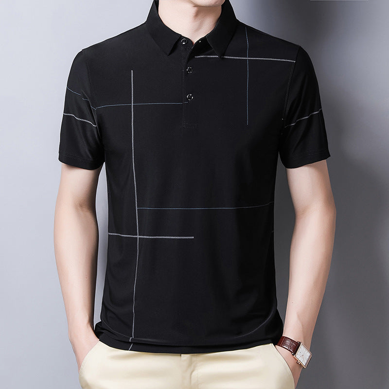 Polo Shirt with Printed Lapel and Ice Silk - Minihomy