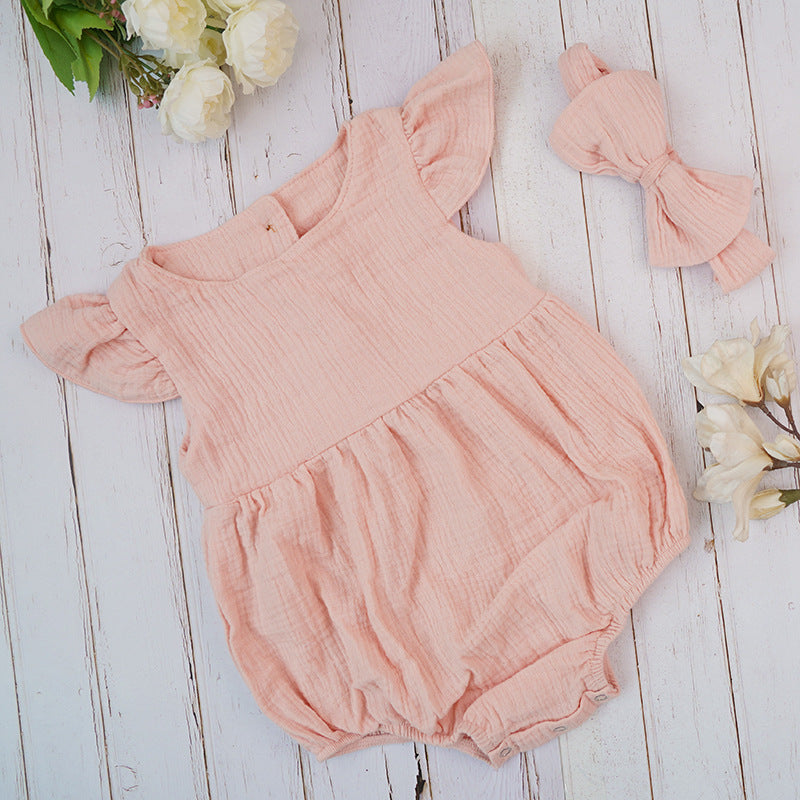 Baby Solid Cotton Ruffled Romper - Minihomy