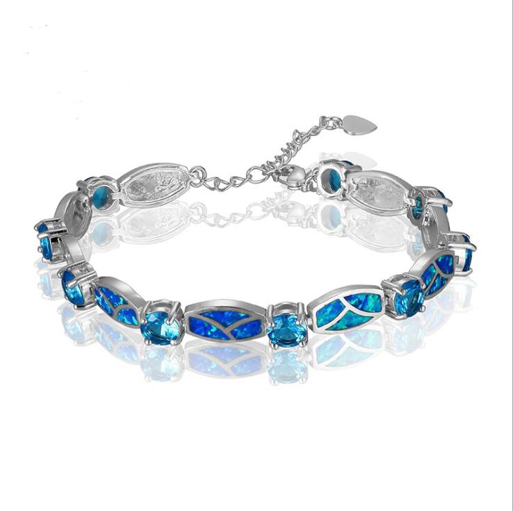 Copper Plated Silver Blue Opal  Bracelet - Minihomy