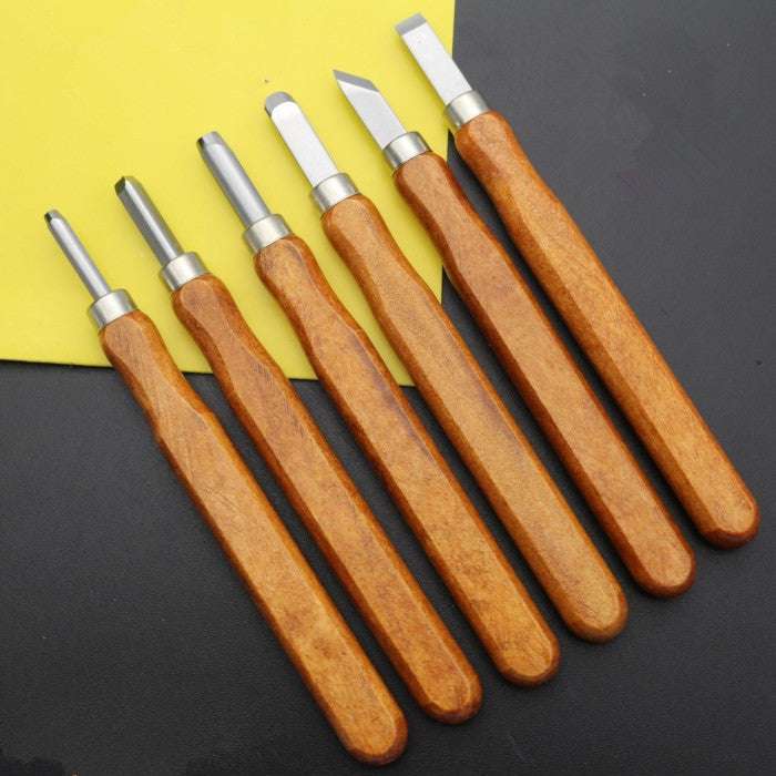 Mahogany 6 Sticks Carving Knife Handmade Woodcut Knife Eraser Engraving Set Woodcarving Tool - Minihomy