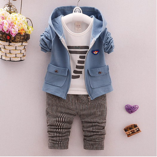 Spring and autumn new boys and girls zipper striped trousers suit children's suit