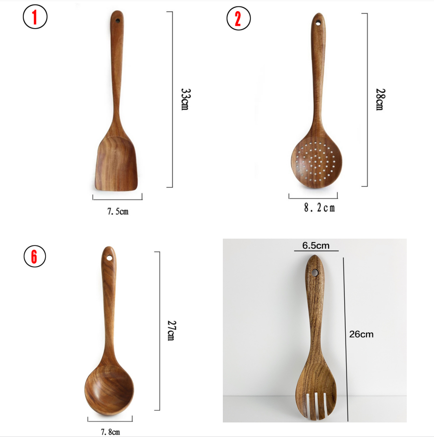 Natural Wood Tableware Spoon Ladle Turner Long Rice Colander Soup Skimmer - Minihomy