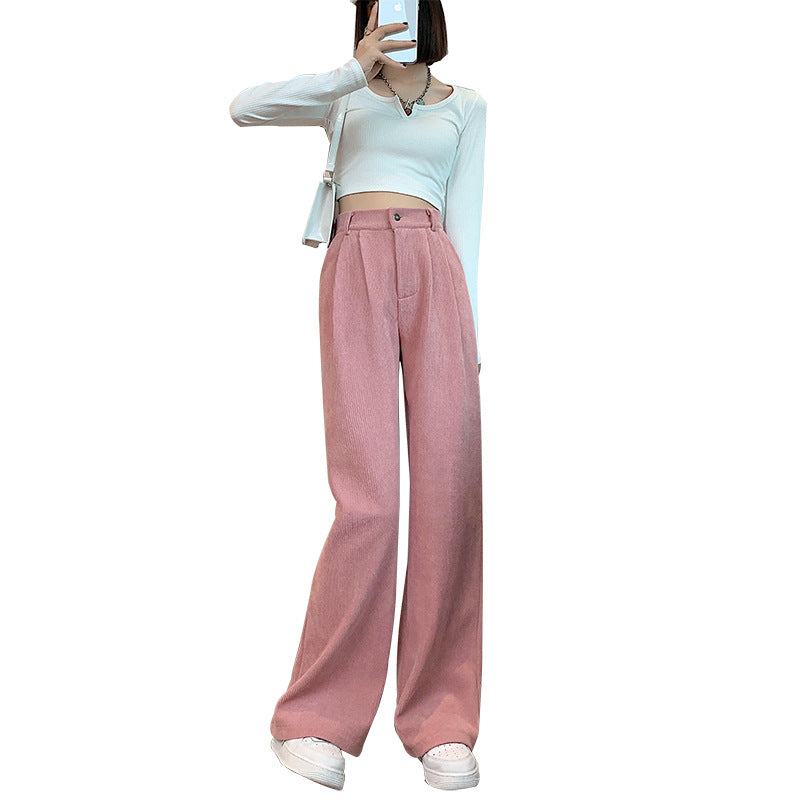 Corduroy Wide Leg Pants High Waist Loose Straight Drape Casual Retro - Minihomy