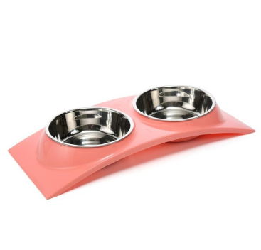 Pet Dog Bowl Puppy Cat Bowl Water Food Storage Feeder Non-toxic PP Resin Stainless Steel Combo Rice Basin 3 Colors - Minihomy