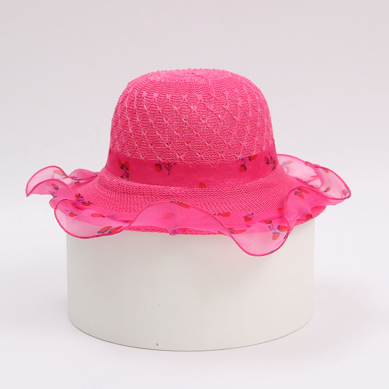 Summer Hat Ribbon Decorate Wavy Straw Hat for Girls