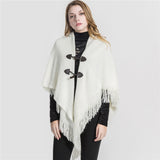 Winter Loose Kimono Cardigan Women Long Sleeveless Cap Poncho Solid Color Magic Shawl Knitted Sweater