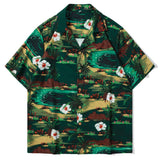 Men Short Sleeve Shirts Vintage Flower Print Streetwear Retro Summer Man Blouse - Minihomy