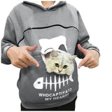 Kadın Kapşonlu Sweatshirt Kedi Evcil Hayvan Cep Tasarımı Uzun Kollu Kazak Kedi Kıyafeti