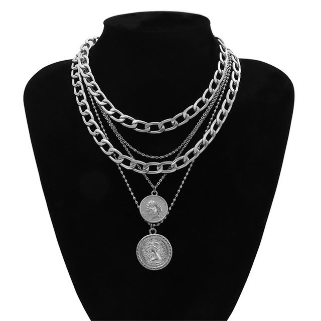 Multi-layered Necklace Medal Hip Hop Pendant Necklace - Minihomy