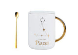 12 constellation roasted flower ceramic mug gift spoon - Minihomy