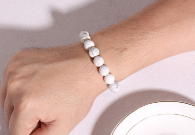 Natural Stone Beads Black Lava Rock Stone White Stretch Charm Strand Bracelet - Minihomy