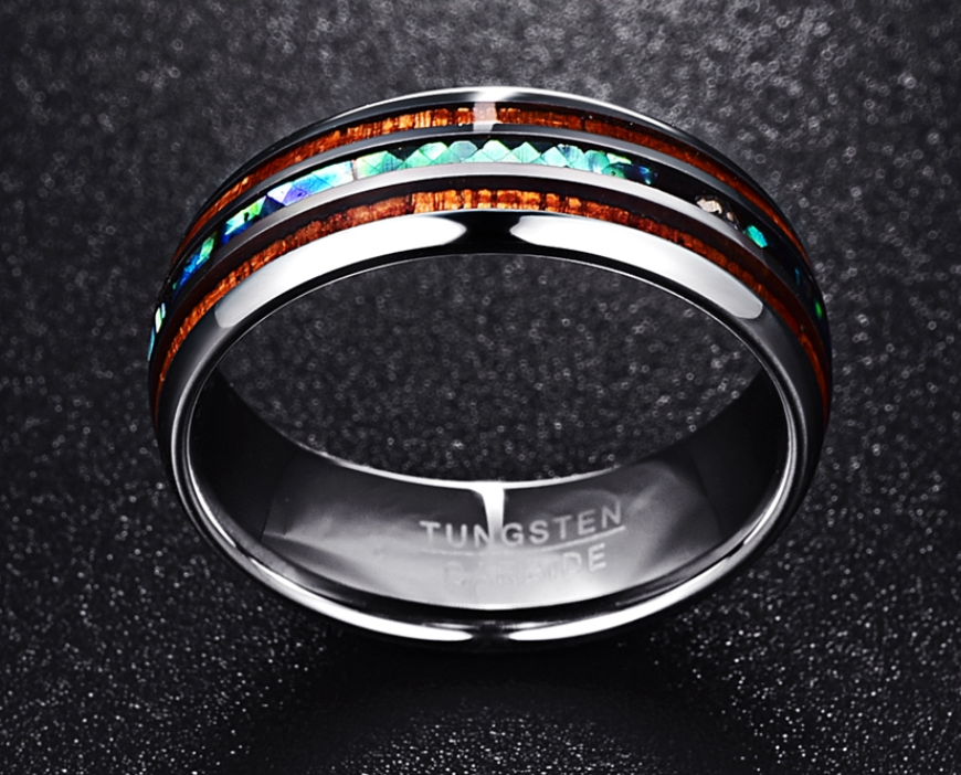 Acacia Wood Abalone Shell Tungsten Steel Ring - Minihomy