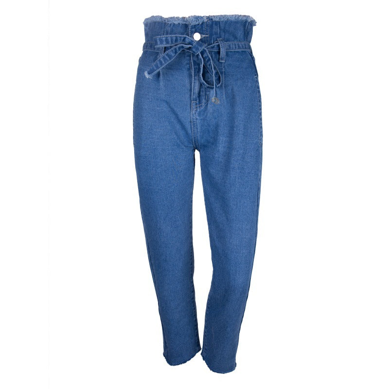 Vintage tassels high waist jeans for women