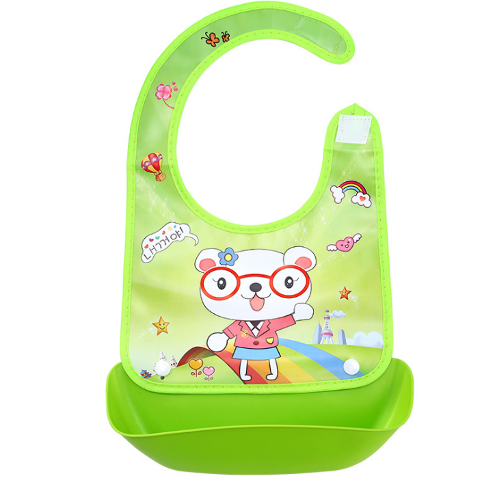 Cartoon baby PVC three-dimensional bib Increase baby bib Waterproof silicone children's dinner pocket - Minihomy