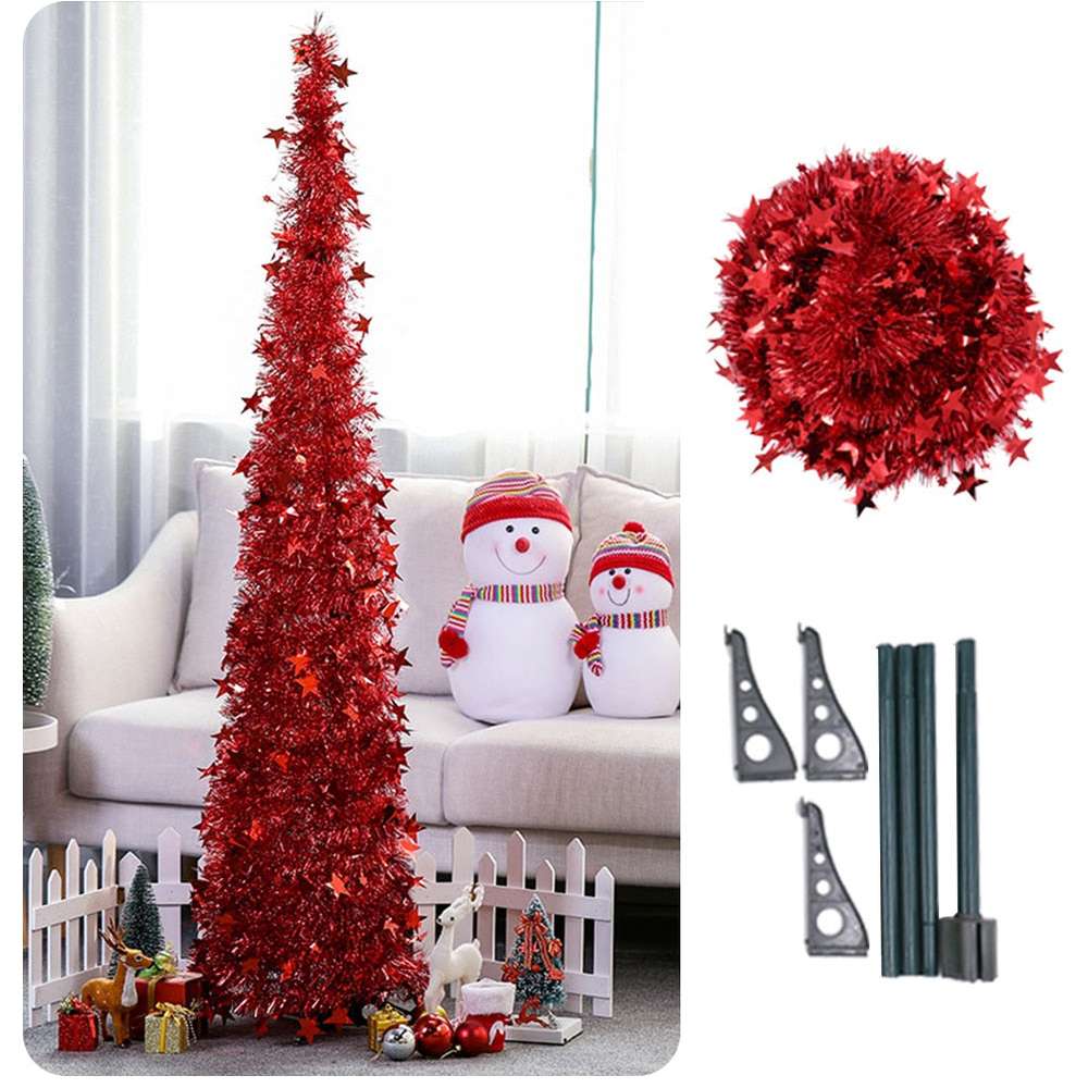 Artificial Tinsel Pop Up Christmas Tree with Stand Gorgeous Collapsible Artificial Christmas Tree for Christmas Decorations - Minihomy