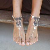 Bohemian Jewelry Antique Silver Color Hollow Flower Chain Anklets Beach Barefoot Sandals Foot Jewelry - Minihomy