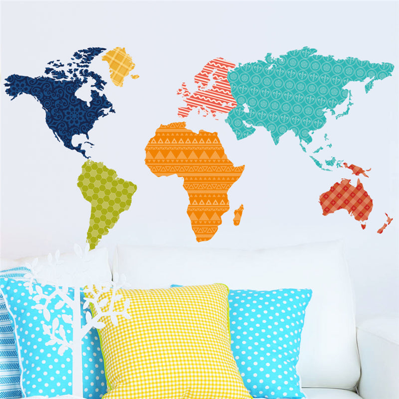 animal world map wall stickers for kids rooms living room home decorations decal mural art diy office wall art - Minihomy