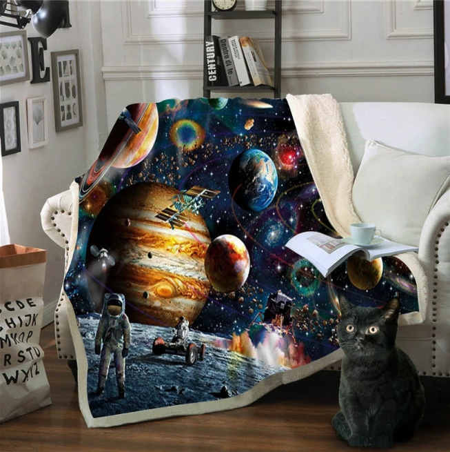 Bedding Sloth Blankets For Bed Cartoon Animal Plush Blanket Planet Star Bedding Universe Outer Space Sherpa Fleece Blanket - Minihomy