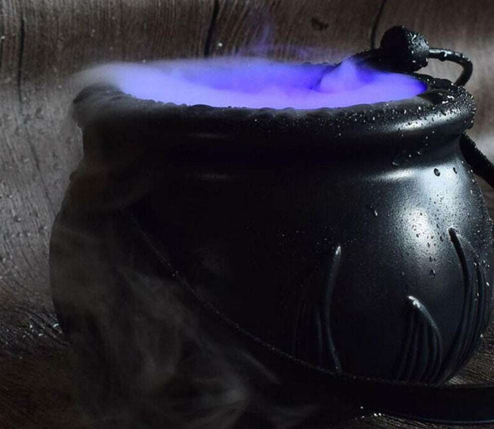 Halloween Witch Pot Smoke Machine LED Humidifier Color Changing Creepy Decor - Minihomy