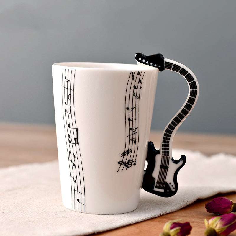 Coffee cup with music notes in the form of saxophone handle ceramic porcelain cup of tea milk method - Minihomy