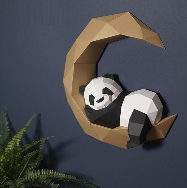 3D DIY Panda On The Moon Wall  Home Decor - Minihomy