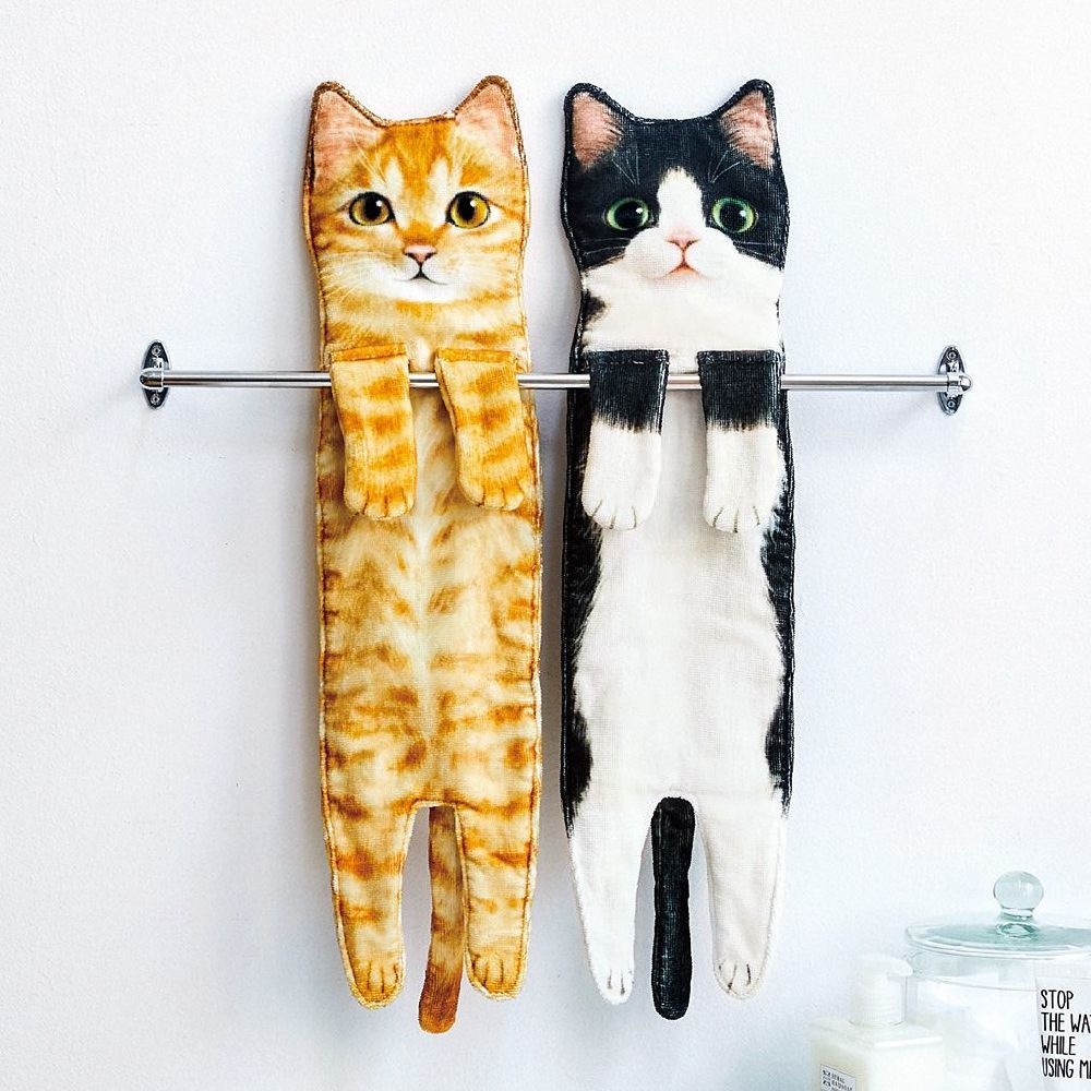 Cat Hand Towels Long Cat Shape Wipe Handkerchiefs Bath Towels For Bathroom Kitchen - Minihomy