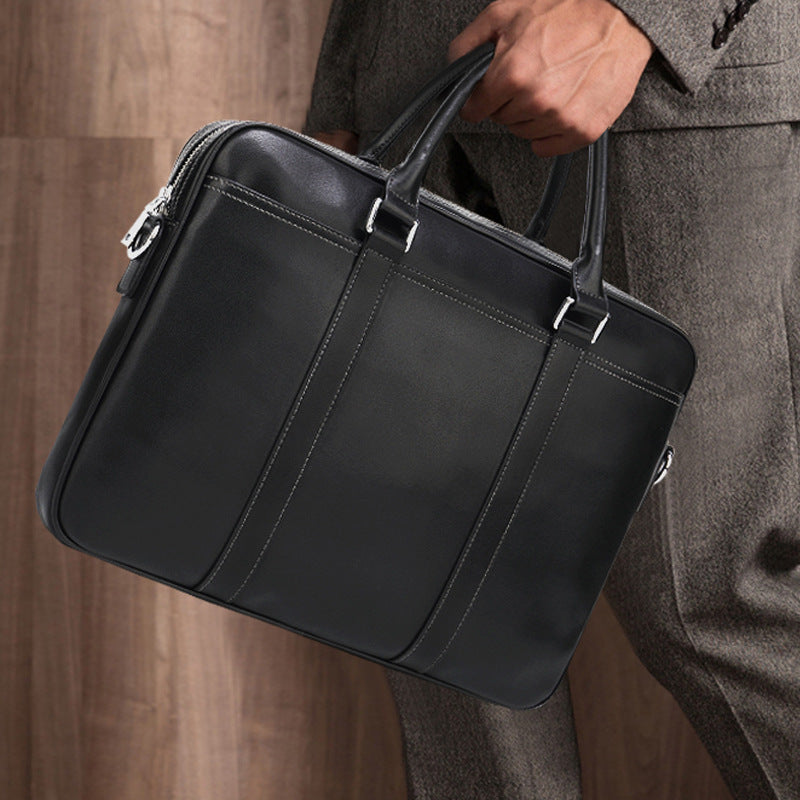 Men's leather portable briefcase file package - Minihomy