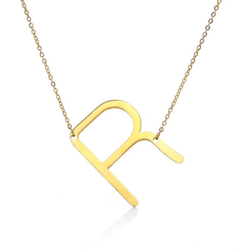 Fabulous Rose Gold Plated Stainless Steel Initial Letter Pendant Necklace - Minihomy