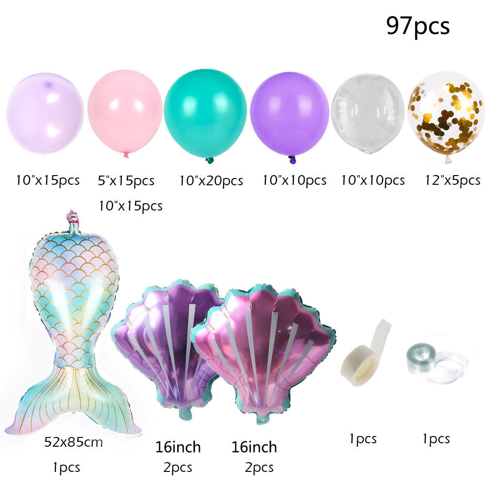 Mermaid Theme Latex Aluminum Foil Shell Fishtail Balloon - Minihomy