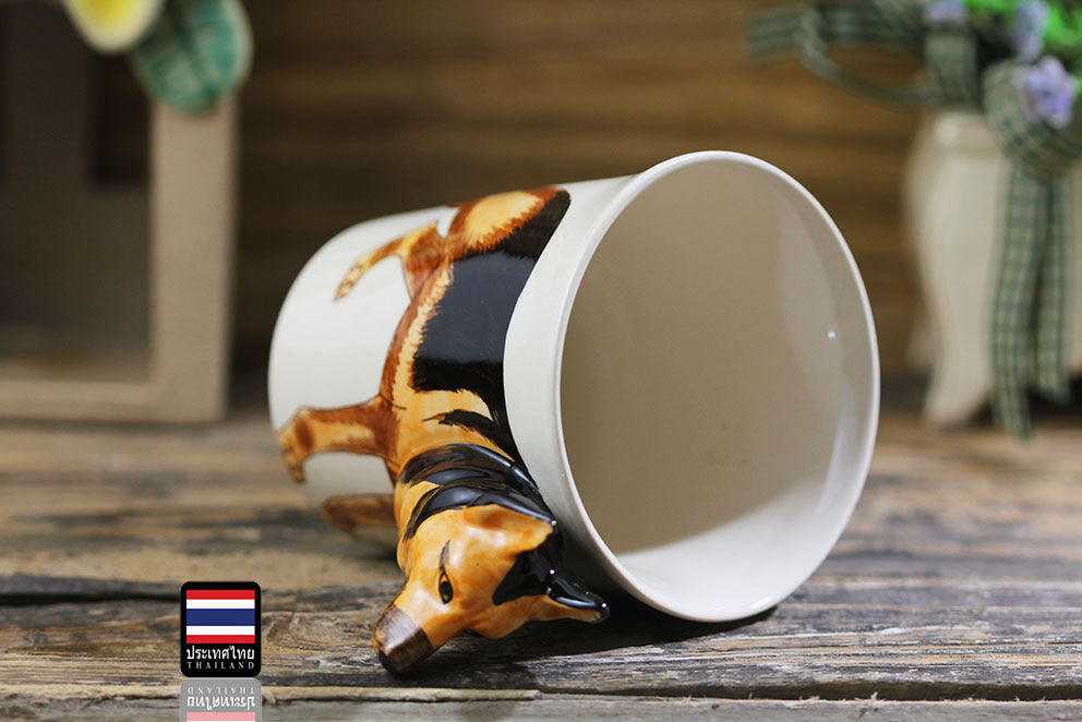 Thai Hand Painted Animal Mug Shepherd Ceramic Cup