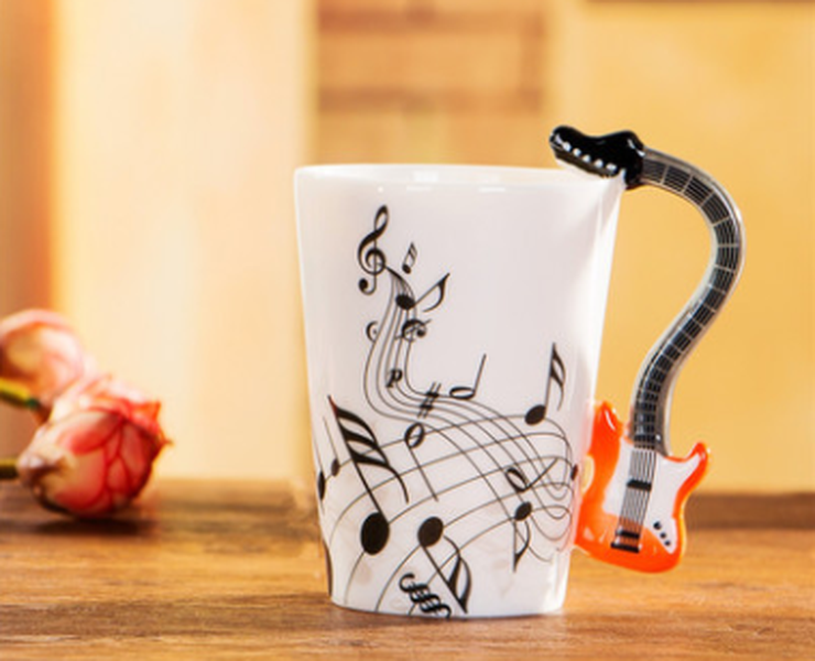 Creative Music Violin Style Guitar Ceramic Mug Coffee Tea Milk Stave Cups With Handle Coffee Mug Novelty Gifts - Minihomy