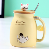 Heat-resistant Cup Cartoon with Lid Cup Kitten Milk Coffee Ceramic Mug Children Cup Office Gifts - Minihomy