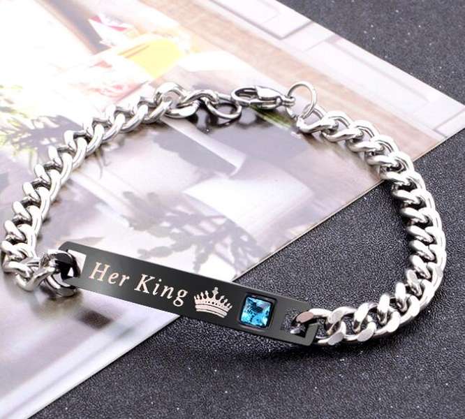 His Queen Her King Black Rose Gold Color Women's Male Chain Crystal Couple Bracelet - Minihomy