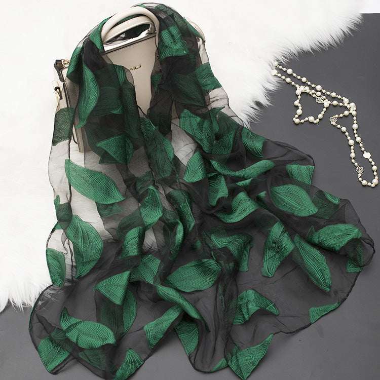 Cut flowers hollow silk scarf - Minihomy