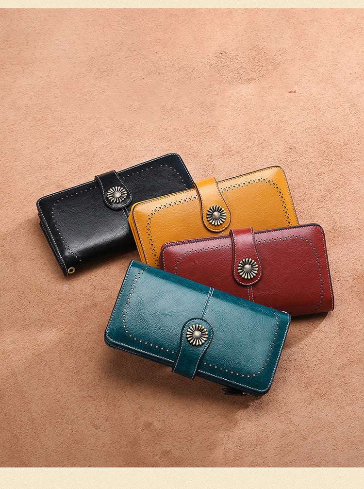 Hollow Women Clutch Leather Female Long Wallet - Minihomy