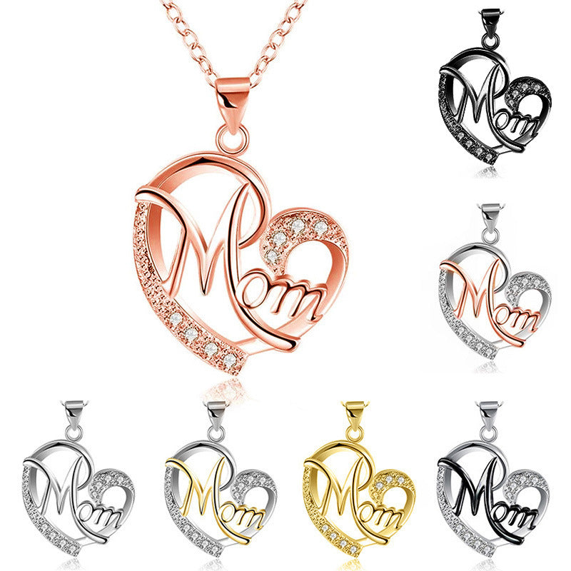 Women's Necklaces  Mom Color Separation Heart-shaped Diamonds Mother'  Day Gifts