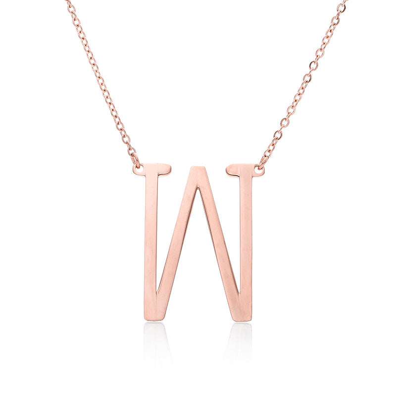 Fabulous Rose Gold Plated Stainless Steel Initial Letter Pendant Necklace - Minihomy