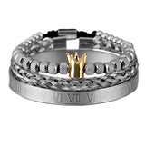 Stainless Steel Roman Royal Crown Charm Bracelet for Men