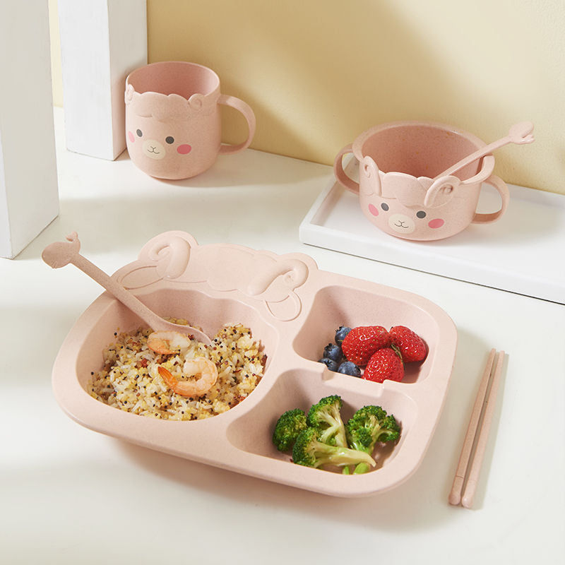 Creative Tableware Environmental Protection Wheat Fragrant Children's Grid Plate Bowl Cup - Minihomy