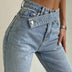 Irregular Belt High Waist Straight Distressed Light-colored Jeans - Minihomy