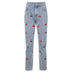 Cherry Embroidered High-rise Slimming Pencil Jeans - Minihomy