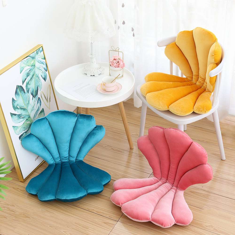 Luxurious Velvet Seal Shell Chair Cushion Unqiue Rose Seat Pillow Upscale Restaurant Chair Decor Girly Room Decorations - Minihomy