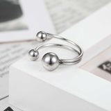 Geometric Small Round Bead Double Line Stainless Steel Ring - Minihomy