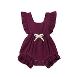 Lotus leaf lace sleeve bow baby dress - Minihomy