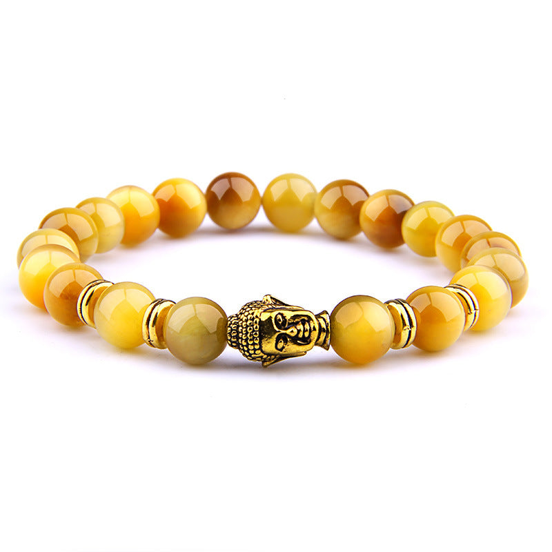 Buddha Head Elastic Charm Beads Gemstone Bracelet - Minihomy