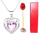 Valentine's Day Gift: Heart-Shaped Blue Purple Crystal Diamond Pendant Rose Head Necklace