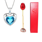 Valentine's Day Gift: Heart-Shaped Blue Purple Crystal Diamond Pendant Rose Head Necklace